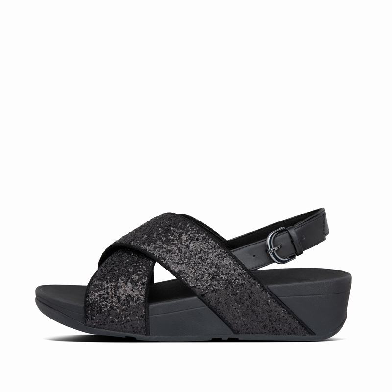 FitFlop Lulu Glitter Schwarz/Weiß - FitFlop Backstrap Sandalen Damen Sale [VYEH-18604]